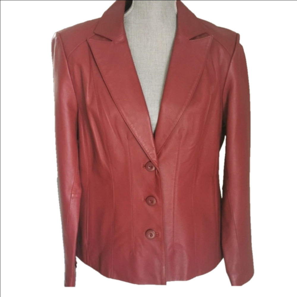 East 5th red leather lapel jacket. Size large. EUC